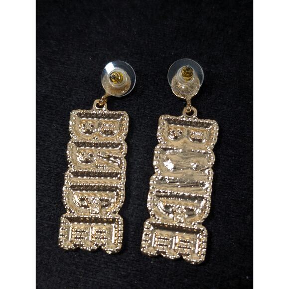Gold Tone Bride White Bead Rhinestone Dangle Pierced Earrings Wedding - Picture 7 of 8